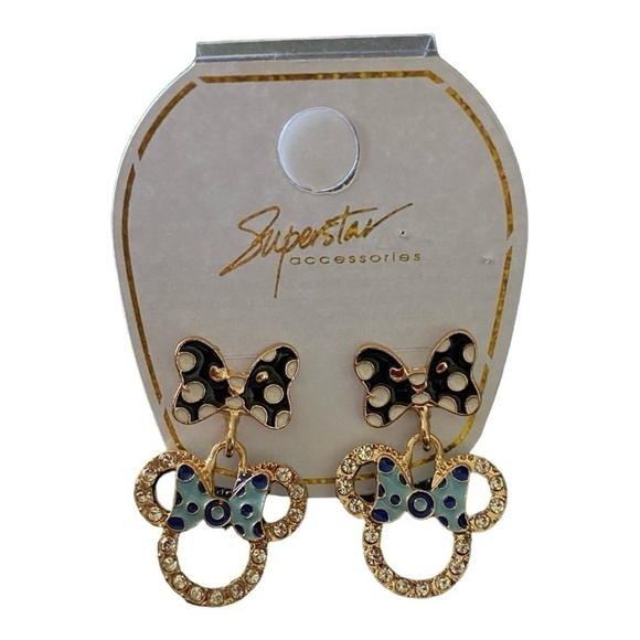 MINNIE MOUSE-GOLD COLOR SHIMMER DANGLE EARRINGS - Picture 2 of 4